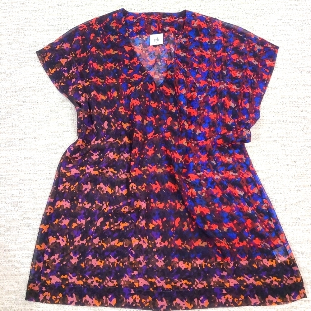 Cabi Size Medium Bonus Blouse Abstract V Neck Sleeveless Sheer Style #3428 Red